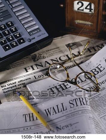telephone, newspaper, eyeglasses, pencil, phone, business, still life View Large Photo Image Stock Photo - telephone, newspaper, eyeglasses, pencil, phone, business, still life. Fotosearch