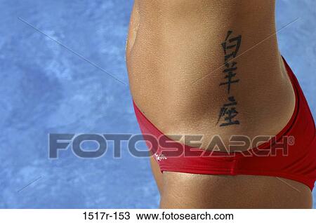 Stock Image - water, body parts, torso, tattooed, symbolic, design. Fotosearch