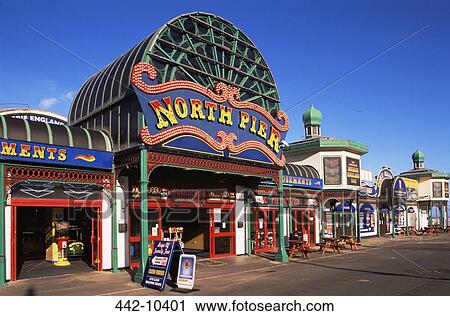Buildings along a road, North Pier, Blackpool, Lancashire, England View Large Photo Image Stock Image - Buildings along a road, North Pier, Blackpool, Lancashire, England. Fotosearch