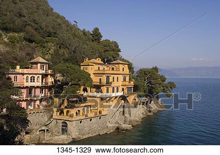 Buildings on a hill, Portofino, Liguria, Italy View Large Photo Image Stock Photo - Buildings on a hill, Portofino, Liguria, Italy. Fotosearch