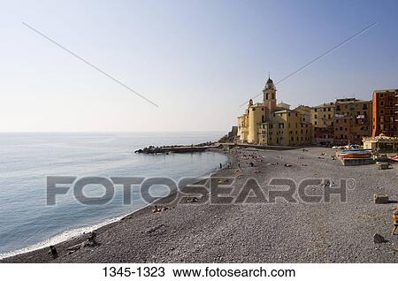 Buildings on the beach, Camogli, Liguria, Italy View Large Photo Image Stock Image - Buildings on the beach, Camogli, Liguria, Italy. Fotosearch
