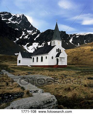 Church with snowcapped mountains in the background, Grytviken, South Georgia Island, Falkland Islands View Large Photo Image Stock Photo - Church with snowcapped mountains in the background, Grytviken, South Georgia Island, Falkland Islands. Fotosearch