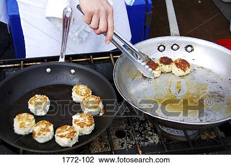 Close-up of a person's hand cooking crab cakes View Large Photo Image Stock Image - Close-up of a person's hand cooking crab cakes. Fotosearch