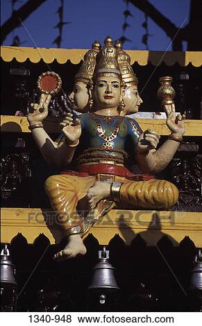 Close-up of a statue of Lord Brahma one of the Hindu Gods, Karpaka Vinayakar Temple, Pillaiyarpatti, Tamil Nadu, India View Large Photo Image Stock Photo - Close-up of a statue of Lord Brahma one of the Hindu Gods, Karpaka Vinayakar Temple, Pillaiyarpatti, Tamil Nadu, India. Fotosearch