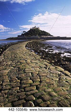 Cobblestone walkway leading towards an island, St. Michael's Mount, Marazion, Cornwall, England View Large Photo Image Stock Image - Cobblestone walkway leading towards an island, St. Michael's Mount, Marazion, Cornwall, England. Fotosearch