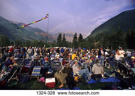 Crowd in a festival, Telluride Bluegrass Festival, Telluride, Colorado, USA View Large Photo Image Stock Photo - Crowd in a festival, Telluride Bluegrass Festival, Telluride, Colorado, USA. Fotosearch