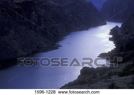Stock Photo - High angle view of a river, Hells Canyon Reservoir, Hell's Canyon, Payette National Forest, Idaho, USA. Fotosearch