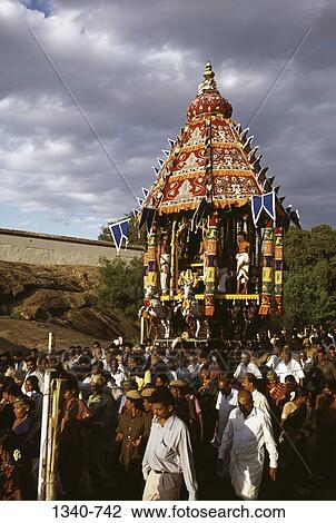 High angle view of devotees around a chariot, Pillaiyarpatti, Tamil Nadu, India View Large Photo Image Stock Image - High angle view of devotees around a chariot, Pillaiyarpatti, Tamil Nadu, India. Fotosearch