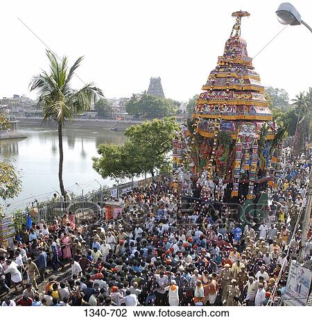 High angle view of devotees in a religious chariot festival, Kapaleeshwarar Temple, Mylapore, Chennai, Tamil Nadu, India View Large Photo Image Stock Image - High angle view of devotees in a religious chariot festival, Kapaleeshwarar Temple, Mylapore, Chennai, Tamil Nadu, India. Fotosearch