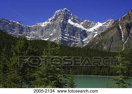 Picture - Lake in front of mountains, Castleguard Mountain, Jasper National Park, Alberta, Canada. Fotosearch