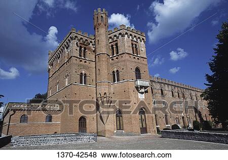 Stock Photo - Low angle view of a castle, Castello di Brolio, Chianti Region, Siena Province, Tuscany, Italy. Fotosearch