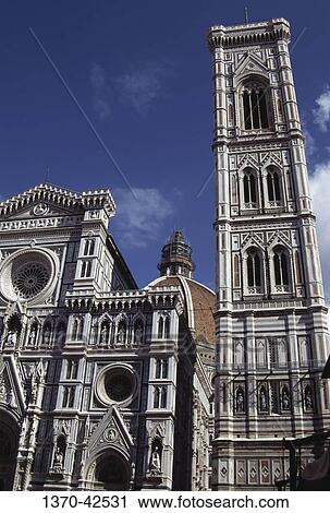 Low angle view of a cathedral, Duomo Santa Maria del Fiore, Campanile di Giotto, Florence, Tuscany, Italy View Large Photo Image Stock Image - Low angle view of a cathedral, Duomo Santa Maria del Fiore, Campanile di Giotto, Florence, Tuscany, Italy. Fotosearch