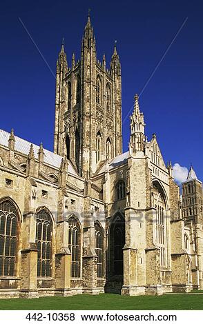 Stock Photo - Low angle view of a cathedral, Canterbury Cathedral, Canterbury, Kent, England. Fotosearch