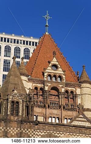 Low angle view of a church, Trinity Church, Copley Square, Boston, Massachusetts, USA View Large Photo Image Stock Image - Low angle view of a church, Trinity Church, Copley Square, Boston, Massachusetts, USA. Fotosearch
