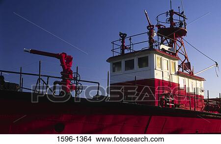 Picture - Low angle view of a fireboat, Tacoma, Washington State, USA. Fotosearch