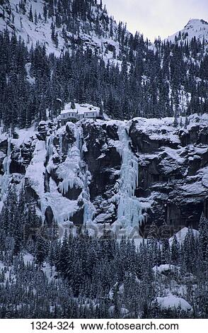 Low Angle View Of A Hydroelectric Power Plant Above A Frozen Waterfall Bridal Veil Falls Colorado Usa Picture 1324 324 Fotosearch