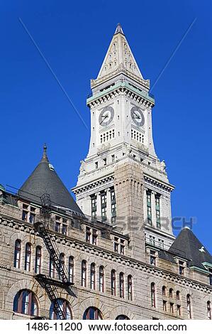 Stock Image - Low angle view of a tower, Custom House, Boston, Massachusetts, USA. Fotosearch