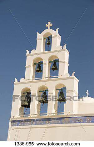 Low angle view of bells hanging in a church, Oia, Santorini, Cyclades Islands, Greece View Large Photo Image Stock Photography - Low angle view of bells hanging in a church, Oia, Santorini, Cyclades Islands, Greece. Fotosearch