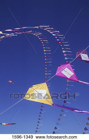 Stock Photo - Low angle view of kites flying in the sky. Fotosearch