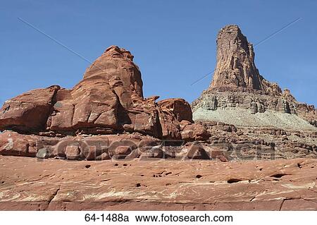 Stock Image - Low angle view of rock formations on a landscape, Canyonlands National Park, Utah, USA. Fotosearch