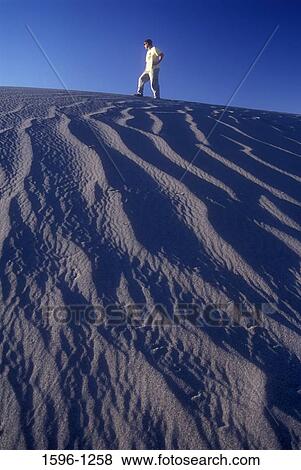 Man walking in a desert, Bruneau Dunes State Park, Idaho, USA View Large Photo Image Stock Photo - Man walking in a desert, Bruneau Dunes State Park, Idaho, USA. Fotosearch