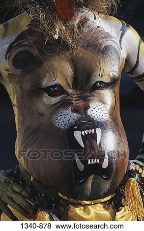 Mid section view of a Puli Kali dancer, Kerala, India View Large Photo Image Stock Photo - Mid section view of a Puli Kali dancer, Kerala, India. Fotosearch