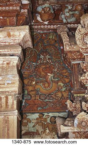 Stock Photography - Mural on the wall of a temple, Thodikkulam Siva Temple, Kannavam, Kannur, Kerala, India. Fotosearch