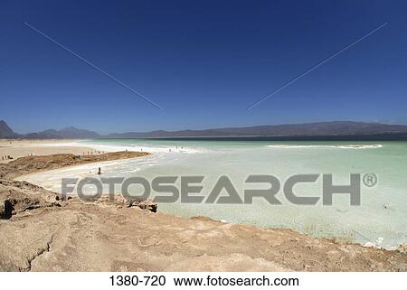 Stock Image - Panoramic view of a salt lake, Djibouti. Fotosearch