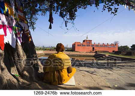 Rear view of a monk sitting under a Bodhi tree, Maya Devi Temple, Lumbini, Nepal View Large Photo Image Stock Image - Rear view of a monk sitting under a Bodhi tree, Maya Devi Temple, Lumbini, Nepal. Fotosearch