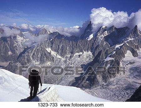 Rear view of a person hiking on a mountain, Grandes Jorasses, Vallee Blanc, Mont Blanc Massif, Chamonix, France View Large Photo Image Stock Image - Rear view of a person hiking on a mountain, Grandes Jorasses, Vallee Blanc, Mont Blanc Massif, Chamonix, France. Fotosearch