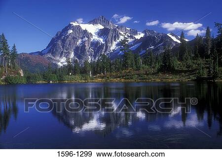 Reflection of a mountain in a lake, Mt Shuksan, Picture Lake, Mt Baker Scenic Byway, Mt Baker-Snoqualmie National Forest, Washington State, USA View Large Photo Image Stock Photo - Reflection of a mountain in a lake, Mt Shuksan, Picture Lake, Mt Baker Scenic Byway, Mt Baker-Snoqualmie National Forest, Washington State, USA. Fotosearch