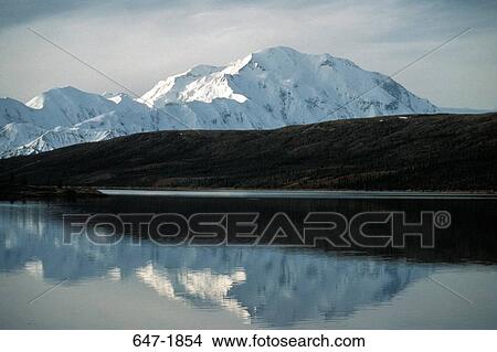 Picture - Reflection of a mountain in water, Mt McKinley, Denali National Park, Alaska, USA. Fotosearch