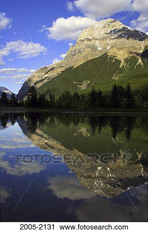 Reflection of a mountain in water, Mount Stephen, Kicking Horse River, Yoho National Park, British Columbia, Canada View Large Photo Image Stock Image - Reflection of a mountain in water, Mount Stephen, Kicking Horse River, Yoho National Park, British Columbia, Canada. Fotosearch