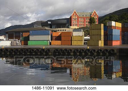 Reflection of cargo containers in water, Bergen, Norway View Large Photo Image Stock Image - Reflection of cargo containers in water, Bergen, Norway. Fotosearch