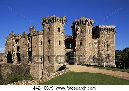 Stock Photo - Ruins of a castle, Raglan Castle, Raglan, Monmouthshire, Wales. Fotosearch
