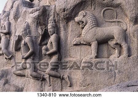 Sculptures carved on rocks, Arjuna's Penance, Mahabalipuram, Tamil Nadu, India View Large Photo Image Stock Image - Sculptures carved on rocks, Arjuna's Penance, Mahabalipuram, Tamil Nadu, India. Fotosearch