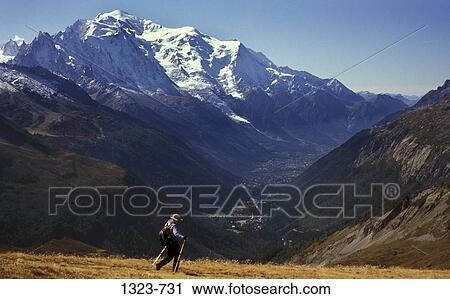 Side profile of a man hiking with Mt Blanc in the background, Chamonix, France View Large Photo Image Stock Image - Side profile of a man hiking with Mt Blanc in the background, Chamonix, France. Fotosearch