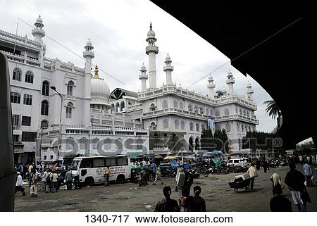 Stock Photo - Tourists in front of a mosque, Jumma Masjid, Bangalore, Karnataka, India. Fotosearch