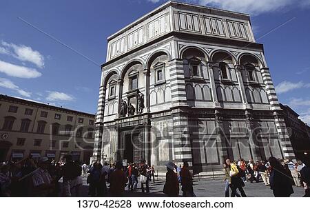 Stock Photo - Tourists in front of the Baptistery, Florence, Tuscany, Italy. Fotosearch
