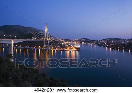 Bridge at dusk, Franjo Tudjman Bridge, Dubrovnik, Croatia View Large Photo Image Stock Photo - Bridge at dusk, Franjo Tudjman Bridge, Dubrovnik, Croatia. Fotosearch