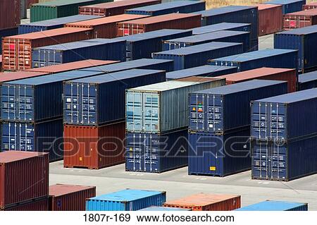 Stock Photo - Cargo containers at a commercial dock. Fotosearch