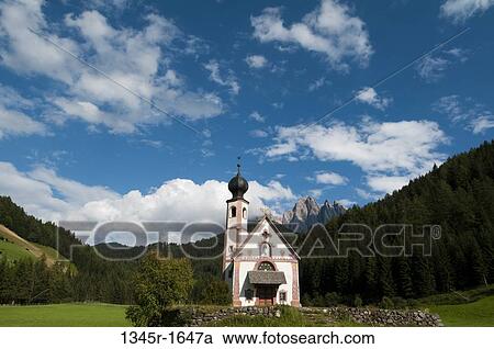 Church on a landscape, St. Johann Church, Funes Valley, Dolomites, Trentino-Alto-Adige, Italy View Large Photo Image Stock Image - Church on a landscape, St. Johann Church, Funes Valley, Dolomites, Trentino-Alto-Adige, Italy. Fotosearch