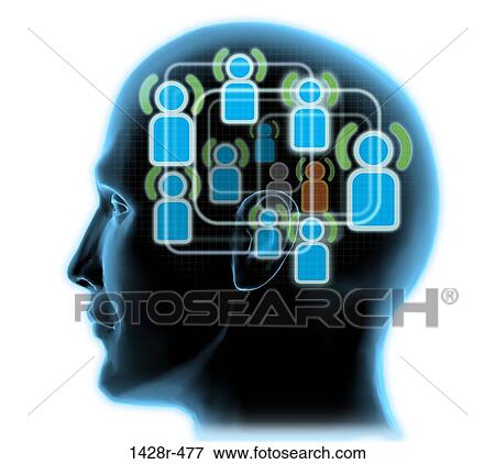 Close-up of a man's head with blue friends icons inside View Large Photo Image Stock Photo - Close-up of a man's head with blue friends icons inside. Fotosearch