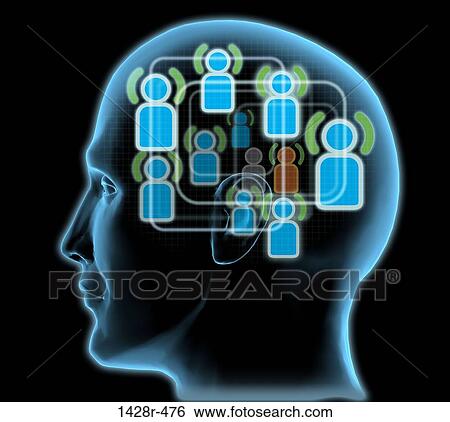 Close-up of a man's head with blue friends icons inside View Large Photo Image Stock Photograph - Close-up of a man's head with blue friends icons inside. Fotosearch