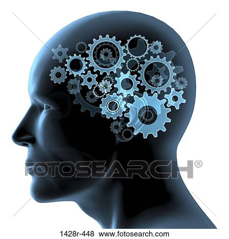 Stock Photo - Close-up of a man's head with gears turning inside. Fotosearch