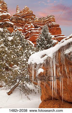 Stock Photo - Snowy rocks, Red Canyon State Park, Utah, USA. Fotosearch