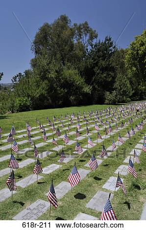 American flags placed at each individual plot in a cemetery, Los Angeles National Cemetery, Los Angeles, California, USA View Large Photo Image Stock Image - American flags placed at each individual plot in a cemetery, Los Angeles National Cemetery, Los Angeles, California, USA. Fotosearch