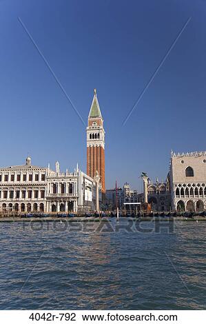 Bell tower with palace at waterfront, St Mark's Campanile, Doge's Palace, St. Mark's Square, Venice, Veneto, Italy View Large Photo Image Stock Image - Bell tower with palace at waterfront, St Mark's Campanile, Doge's Palace, St. Mark's Square, Venice, Veneto, Italy. Fotosearch
