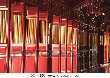 Stock Image - Interiors of a palace, Imperial City, Hue, Vietnam. Fotosearch