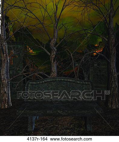 A bench outside in a spooky surroundings View Large Photo Image Picture - A bench outside in a spooky surroundings. Fotosearch